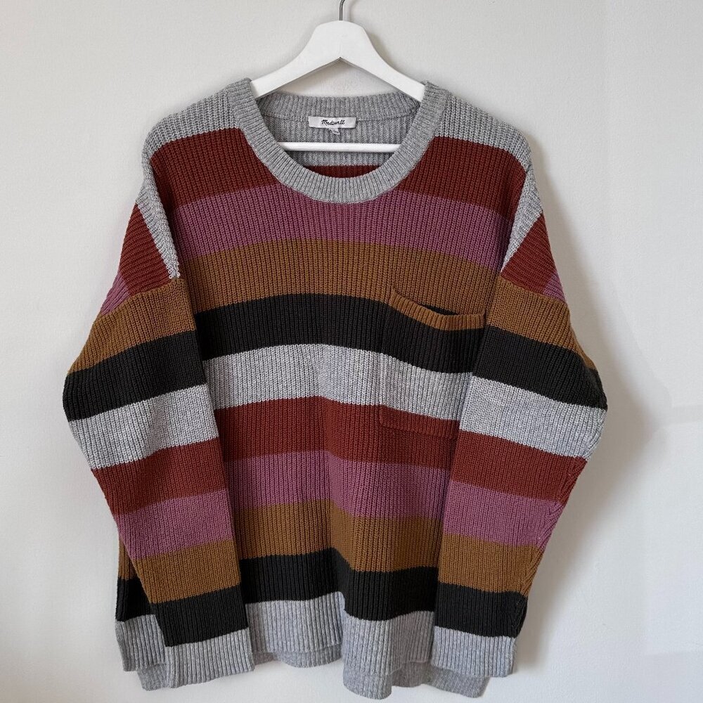 Madewell Walton Stripe Patch Pocket Sweater Multicolor Pullover Size XL